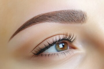 Obraz premium Freshly microbladed eyebrows showcasing intricate details in a macro perspective Generative AI
