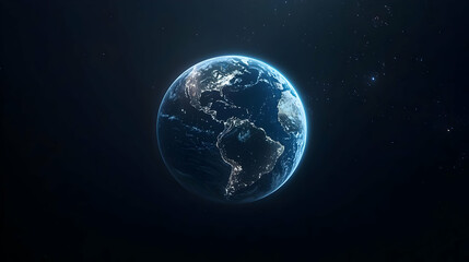 Obraz premium Digital Earth Sphere In Deep Blue Space With Illuminated Pixelated Surface and Subtle Starry Background