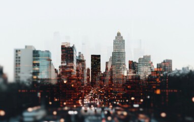 Blurred Cityscape at Twilight with Warm-Toned Lights