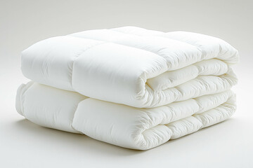 Soft fluffy white folded comforter on clean light background