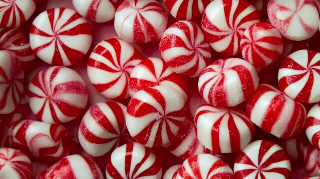 Panning over Red and White Peppermint Candies