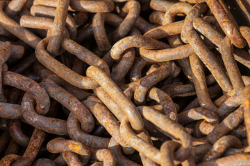 A weathered pile of rusty chains, showcasing time's marks on metal