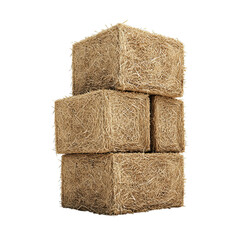 Png of Four stacked straw bales, showcasing their natural texture and golden color on transparent background.