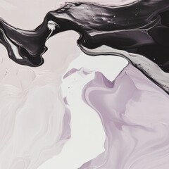 Abstract Fluid Painting: Black, Purple, and Off-White Swirls
