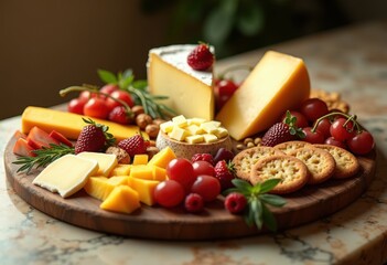 elegant opulent cheese board display featuring array colorful accompaniments garnishes lavish gourmet experience, arrangement, luxurious, vibrant, olives