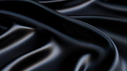Obraz premium A close-up of luxurious black fabric, showcasing smooth, flowing folds and a rich texture that adds elegance and depth.