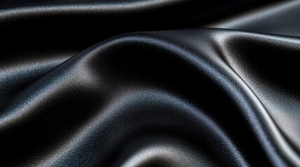 Fototapeta premium A close-up of luxurious black satin fabric, showcasing smooth folds and a glossy texture.
