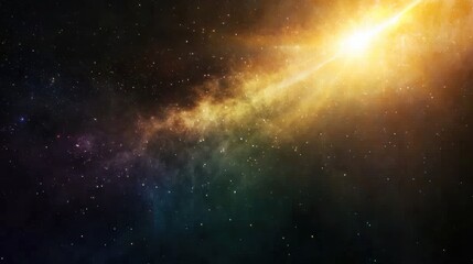 Naklejka premium A vibrant cosmic scene with swirling colors, bright light, and a deep starry background, evoking the beauty and mystery of the universe.
