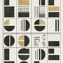 Abstract Geometric Pattern in Black, Gold, and Off-White