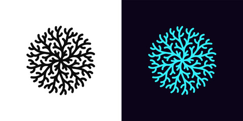 Outline coral tree icon, with editable stroke. Coral reef icon, geometric pattern of nautical plant. Round coral pattern, spa treatments, coastal coralline seaweed, marine plant branch. Vector icon