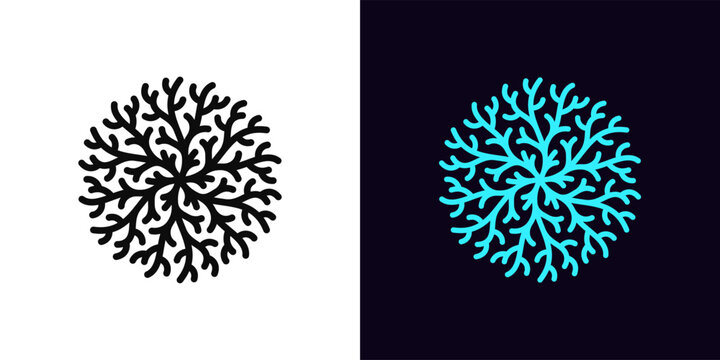 Outline coral tree icon, with editable stroke. Coral reef icon, geometric pattern of nautical plant. Round coral pattern, spa treatments, coastal coralline seaweed, marine plant branch. Vector icon