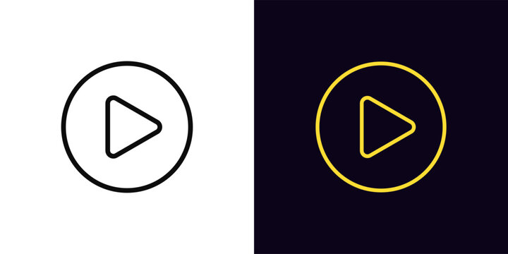 Outline play button icon, with editable stroke. Round play button, start media icon. Streaming service, multimedia player, start play, music and video content, game stream, entertainment. Vector icon