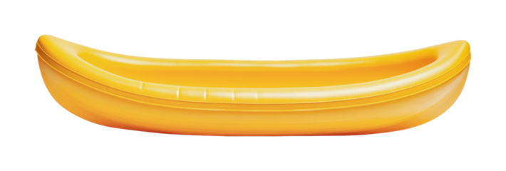 Bright yellow inflatable banana-shaped boat for pool fun, cut out