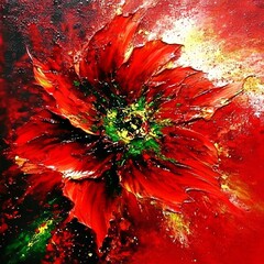 Abstract Impasto Oil Painting of a Red Flower