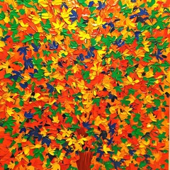 Abstract Impasto Painting of a Tree with Multicolored Leaves