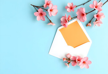 pink flowers and blank card