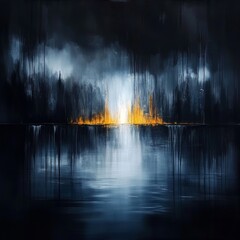 Abstract Landscape with Gold Horizon and Water Reflection
