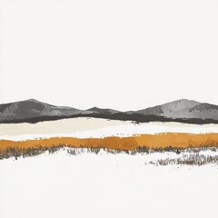 Abstract Landscape with Gray Mountains and Gold Field