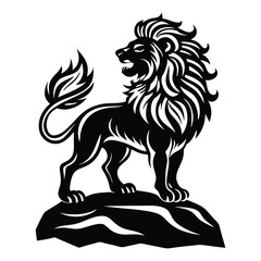 A dynamic black silhouette of a lion scaling a hill, capturing the essence of resilience and leadership. Ideal for branding, wall art, and nature-inspired artwork