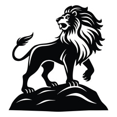 A dynamic black silhouette of a lion scaling a hill, capturing the essence of resilience and leadership. Ideal for branding, wall art, and nature-inspired artwork