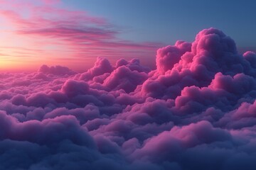 Vibrant pink clouds illuminated by sunset in serene sky