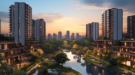 Naklejka premium Futuristic Eco-City with Renewable Energy and Mythical Creatures