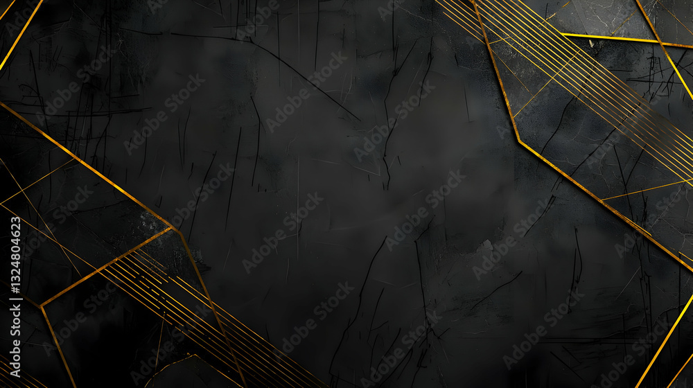 Poster dark grunge textured background with geometric gold lines and dotted pattern modern abstract design