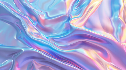 Obraz premium Background iridescent silk waves, smooth pastel fabric folds, dreamy flowing textile texture, soft shimmering glow