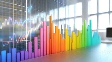 Colorful bar graph, modern office background, data visualization, possible use in business reports