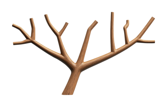 Minimalist wooden branch design with symmetrical branches, cut out