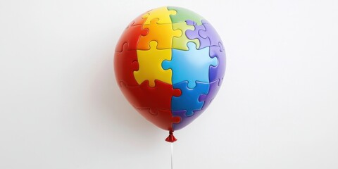 Autism Awareness Day. Colorful puzzle piece balloon against white background