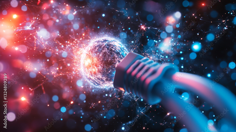 Poster abstract image of a ethernet cable in the form of a starry sky or space, consisting of points, lines
