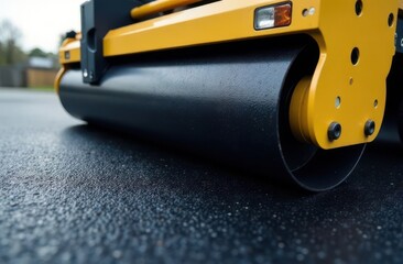 An asphalt roller compacts asphalt pavement before a new road is put into operation