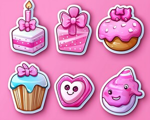 Pink Sweets Stickers for Birthday Treats.