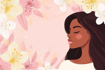 Tranquil young african female amidst floral serenity in blossom-themed art