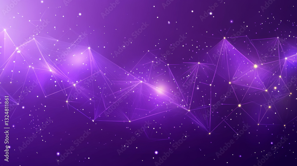 Poster purple space background with polygonal or plexus abstarct objects. universe or galaxy bg. technology
