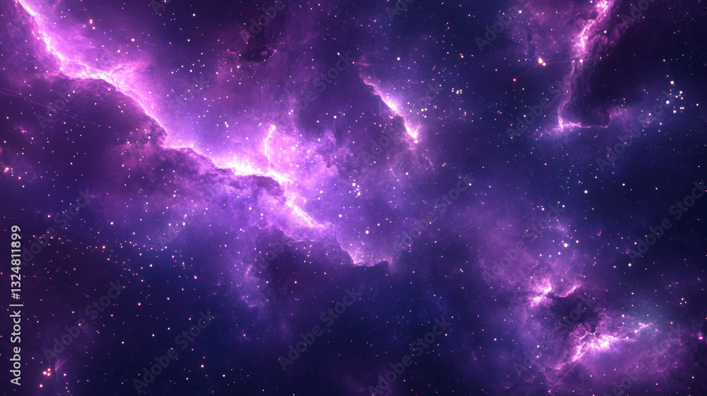 Poster purple space background with polygonal or plexus abstarct objects. universe or galaxy bg. technology