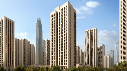 Fototapeta premium Modern Highrise Buildings in a Sunny Cityscape