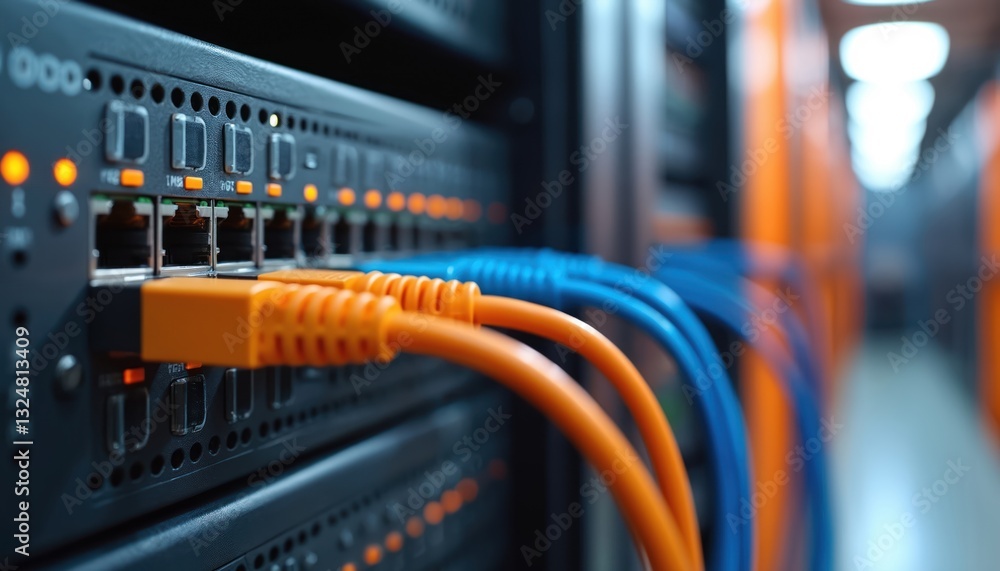 Aufkleber close-up view of data center networking infrastructure setup with high-tech equipment. the image sho