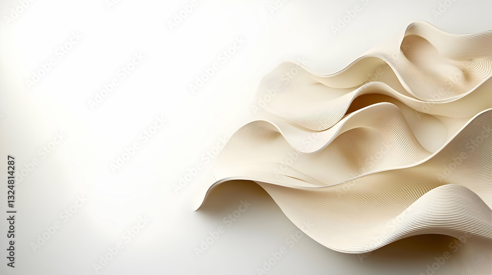 Poster abstract white paper wave formation with detailed texture and shadow effect on a simple background