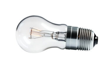 Clear incandescent light bulb with metal screw base isolated on Transparent Background