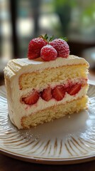 NATIONAL STRAWBERRY CREAM PIE DAY Delicious strawberry shortcake slice with whipped cream and fresh strawberries