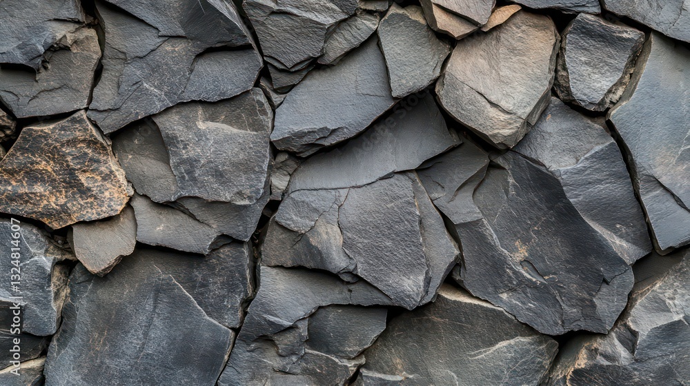 Poster close-up of a dark gray slate texture with natural, angular patterns. ideal for backgrounds, design 
