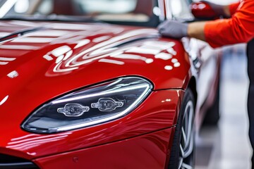 Luxury car receives detailed polishing and care in a professional service center Generative AI
