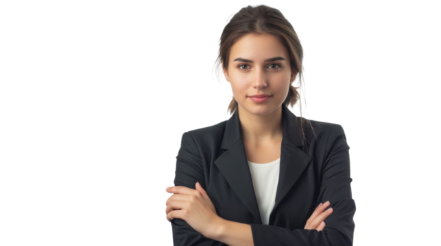 Confident businesswoman crossing arms on transparent background