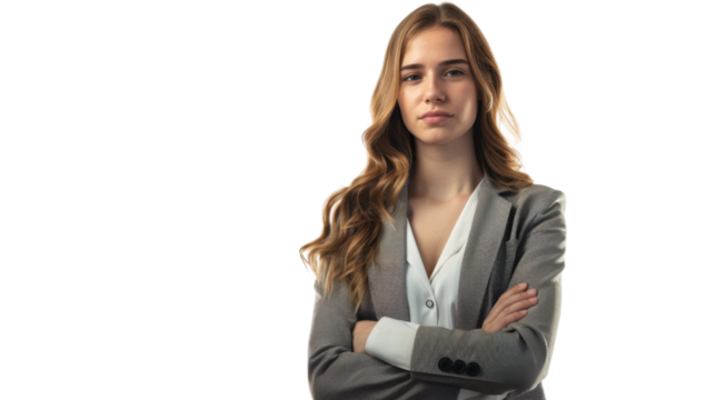 Confident businesswoman crossing arms on transparent background
