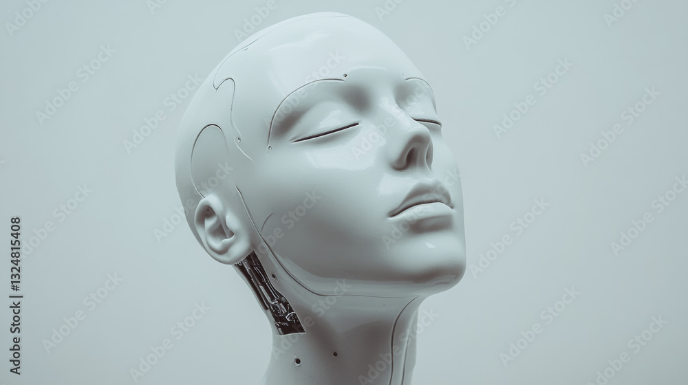 Poster artificial intelligence banner. cyber head with ai technology doodle. robotic computer intellect bra