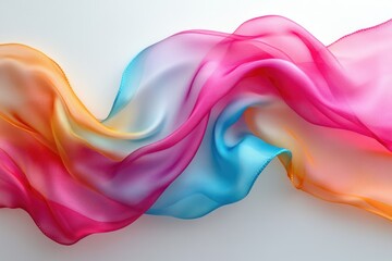 Fototapeta premium Flowing rainbow-hued silk fabric, soft and elegant, displays vibrant colors.