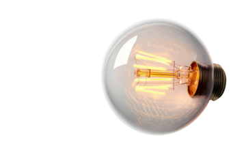 Elegant vintage light bulb casting warm glow in minimalist setting during soft afternoon light isolated on transparent background