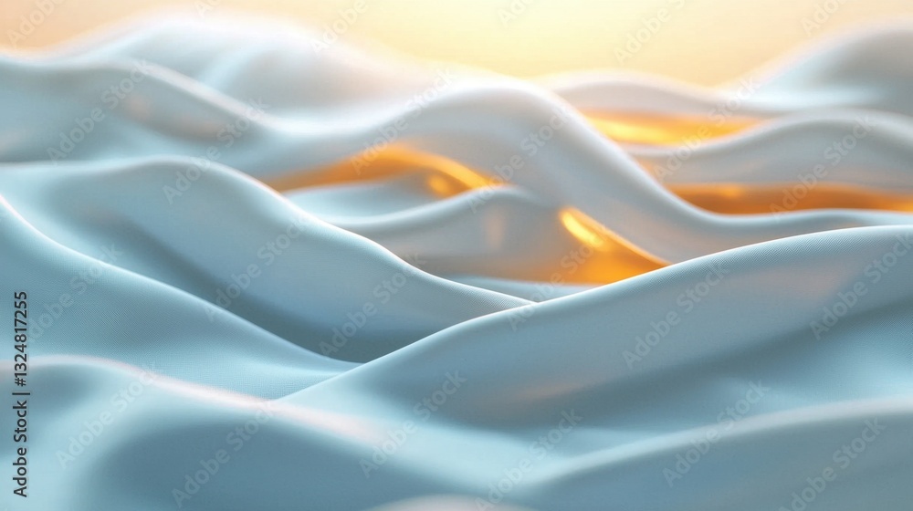 Poster soft fabric forms smooth waves that undulate gracefully, illuminated by warm light reflecting off a 